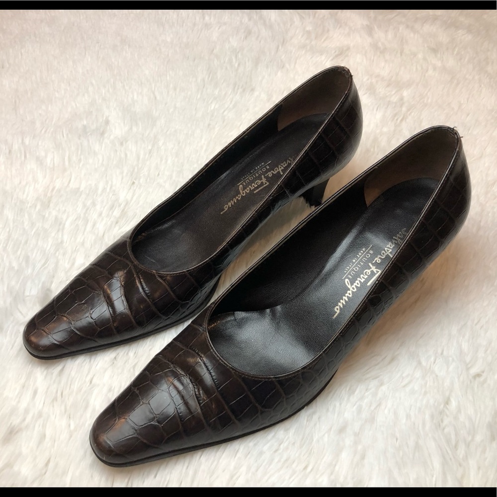 Salvatore Ferragamo Brown Patent Leather Heels